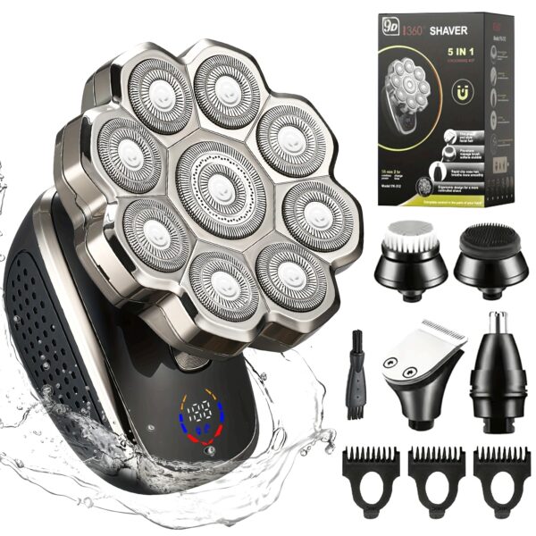 9D Upgraded Version, Men's Electric Shaver, IPX5 Waterproof Wet And Dry Double Shaving, LED Screen Display+USB-C Fast Charging, 9/7 Rotary Cutter for Bald Head, Nose Hair Trimming+Cleansing Massage Set, Dry Shaving, Wet Shaving, Sleek Design, Modern Shaver, Smooth Shave, Precision, Usbc Shaver, Men's Grooming, Travel Shaver