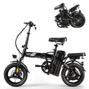 Electric Folding 14" Anti-Stab Tire Bike for Adults, 3 Riding Modes, Dual Disc Brakes, 50 Miles Range, Lightweight Removable Battery Ebike for Commuting