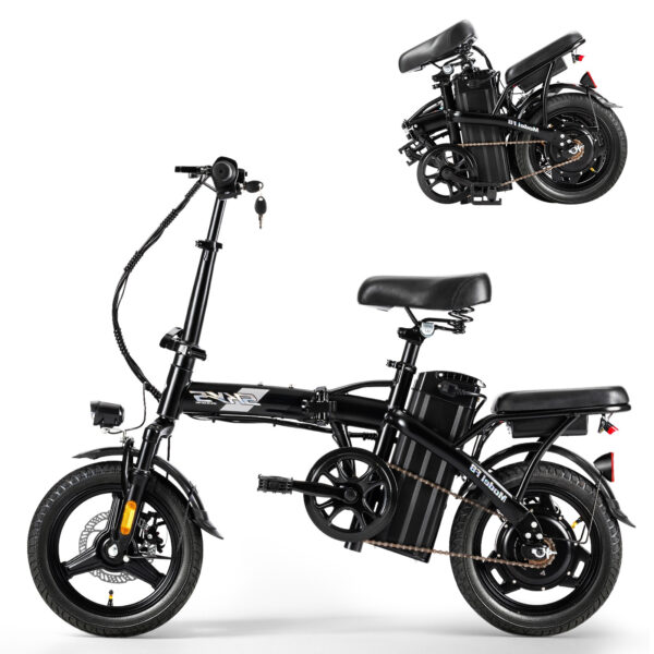 Electric Folding 14" Anti-Stab Tire Bike for Adults, 3 Riding Modes, Dual Disc Brakes, 50 Miles Range, Lightweight Removable Battery Ebike for Commuting