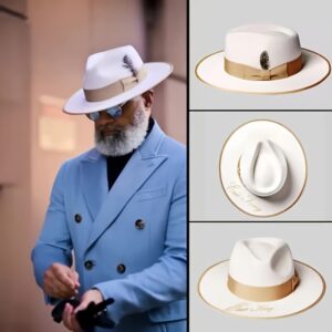 [1pc Classic Fedora Hat] 1pc Lightweight Polyester Classic Fedora Hat with Feather Detail | Beige with Brown Accents, Perfect for Weddings & Special Occasions, Ideal Gift for Men or Women, Wedding Accessory | Stylish Headwear | Texture