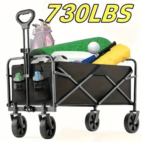 Upgraded 360° All-terrain Heavy-duty Folding Sports Wagon Cart with Adjustable Handle And Cup Holder, Suitable for Gift Packaging for Camping, Beach Travel, Family Picnic, Gardening, And Other Scenarios