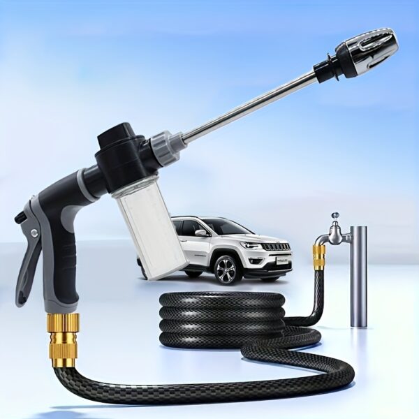 6e425e72-a5d3-4c1b-bcd3-88ffc10d8895.jpg High Pressure Water Gun, Adjustable Garden Hose Wand Nozzle Sprayer, 100ml Capacity 10~20meter Distance Foam Washer Spray Cleaning Tool, for Lawn & Garden, Washing