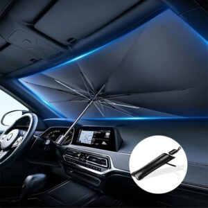 Portable Car Sunshade with Storage Bag - Triangular Windshield Cover, Blackout Curtain & Heat Insulation Visor for Summer Cooling, UV Protection for Small/Medium Cars & RVs, Sun Shade for Car, Umbrellashaped Design, Easytouse Sunshade