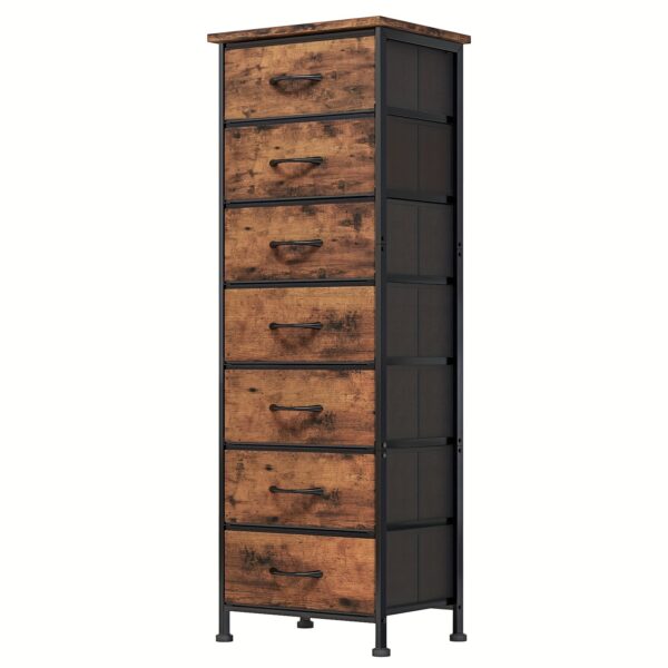 WHONLINE Tall Dresser, 41/47in Storage Dresser Organizer With 6/7 Fabric Drawers, Nightstand Furniture In Closet, Entryway, Rustic Grain Print, Mounted Closet Systems, Clothing & Closet Storage, For School Storage, For Halloween And Christmas, Storage Drawer Units