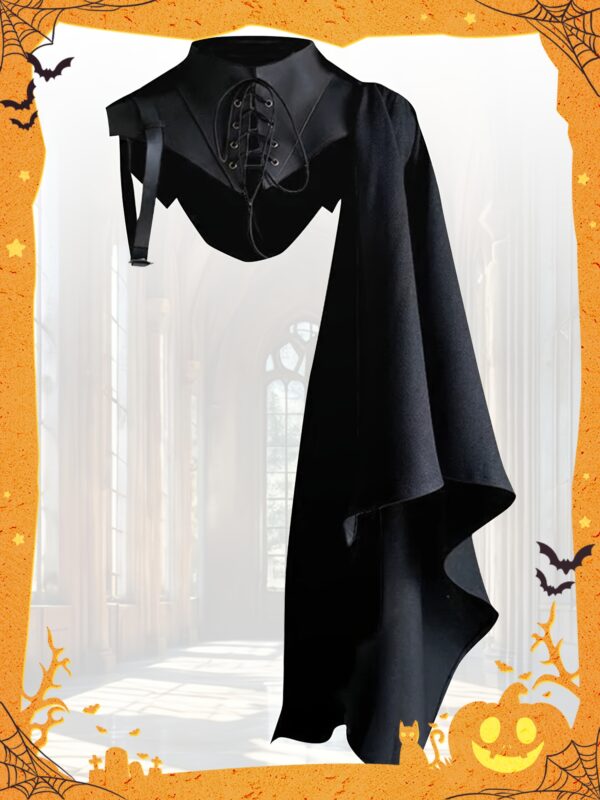 6ed9173b535a3f2bb4433ac86d004b6a.jpg Medieval Cloak Halloween Cosplay Stage Performance Costume Party Demon Outfit Vampire Retro Cloak Steampunk Shoulder Armor Gothic Half Cloak Faux Leather With Hood No Lining