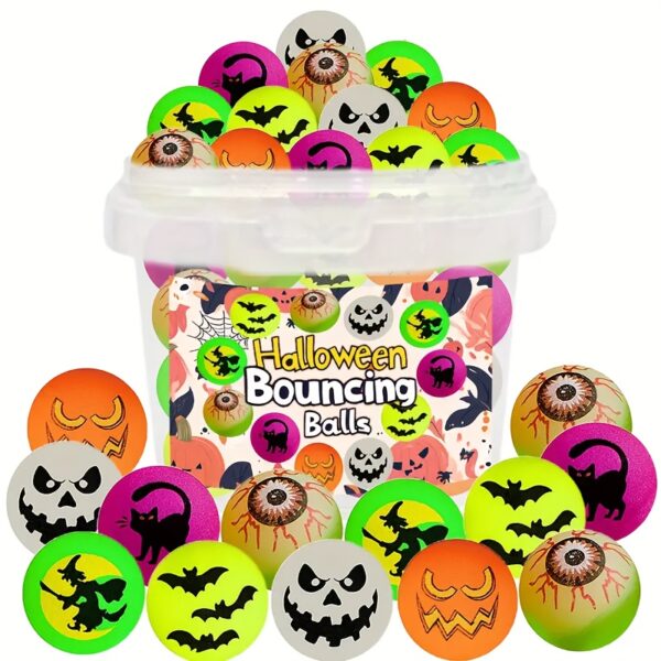 12/24/36/72pcs Glow in The Dark Halloween Bouncing Balls - Spooky Rubber Party Favors with Pumpkin, Bat, Skull & Designs for Trick-or-Treat, Game Rewards & Halloween Party Supplies Halloween Gift