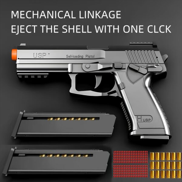 2024 USP Toy Gun Soft Clip Pistol, Continuous Shooting, With 120 Bullets And 2 Magazines, Toy Foam Blaster, Cool Rapid-fire Toy Gun Educational Models, Games, Christmas, Birthday Gift For Boys Girls