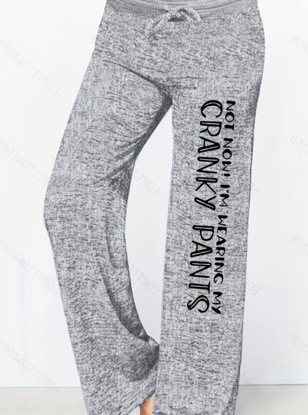 [Letter Print Pants] Casual Wide-Leg Pants with Elastic Ribbed Waist | Women's Letter Print