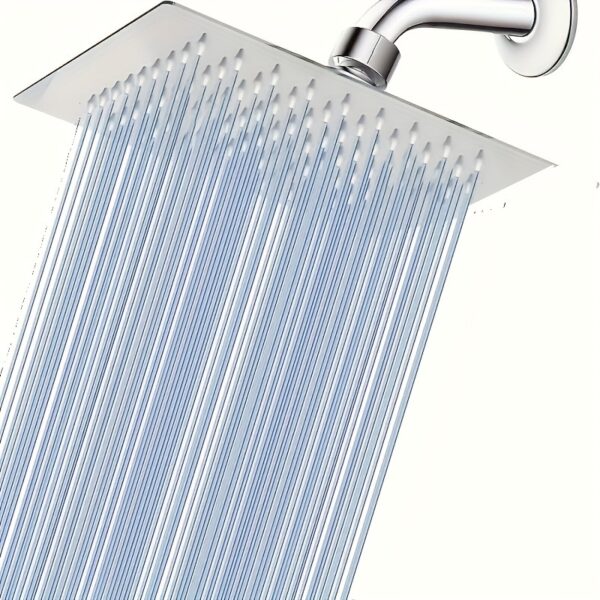 1 Set Contemporary Square Shower Head, 8-Inch Wall Mount Stainless Steel Rainfall Shower System with Adjustable Bracket and Hose