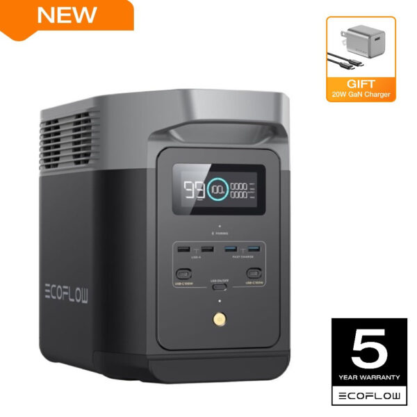 EcoFlow Rapid 20W GaN Charger with DELTA 2 1024 Portable Power Station (Separate Shipment), 7 X Faster Charging, 1024Wh LiFePO4 Battery with 3000+ cycle life Solar Power Bank, Expandable Capacity from 1-3kWh (if add Extra Battery), 1800W AC and 100W USB-C Output Power Station for Home or Outdoors Use