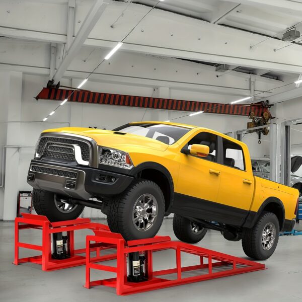 2-Pack Heavy Duty Hydraulic Car & Truck Service Ramps for Oil Changes - 5T (10000LBS) Load Capacity, Non-Slip Red Rungs, Adjustable Height, Safety Lock - Sturdy Steel Construction for Home Garage Auto Maintenance, Hydraulic Car Ramps, Vehicle Maintenance Tools, Nonslip Ramp Surface, Heavyduty Ramps