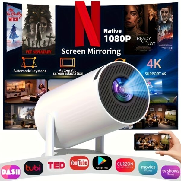 [2025 Upgraded Mobile Projector] Built-in Android 11, 0 Operating System Smart Projector, Supports 4K Video Projector, 400ANSI Lumens/native 1080P, High-definition Lens, Suitable for Outdoor Camping, Office And Home, Ideal Gift