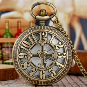 Vintage Hollow Steampunk Bronze Arabic Numeral Dial Quartz Movement Pocket Watch For Men And Women