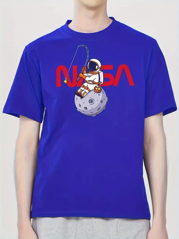 Men's 100% Cotton nasa Print T-shirt, Short Sleeve Crew Neck Tee, Men's Clothing For Summer Outdoor