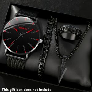 4pcs Men's Watch + Triangle Spearhead Necklace Set, Casual Business Quartz Men Watches, Fashion Accessories, Suitable for Any Occasion, Gifts for Men