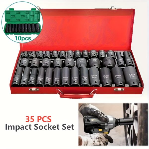 35/10pcs Professional Pneumatic Sleeve Set, 1/2 Inch Drive Metal Sleeve Pneumatic Tools for Electric And Manual Wrenches, Rotary Tool Compatible, Multi-function Mechanical Kit, Home Improvement, Gift for Friends
