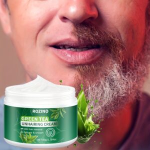 [Alcohol-Free, ROZINO] ROZINO Alcohol-Free Green Tea Unhairing Cream - 50g | Gentle & Pain-Free Hair Removal for Sensitive Skin, Smooth Texture, Ideal for Arms, Legs, Armpits, and Intimate Areas, Travel-Friendly, Smooth Skin Care