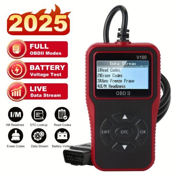 OBD Power OBD2 Car Scanner V100 - Engine Fault Code Reader And Diagnostic Tool - Compatible with All Vehicles Since 1996, Up to 36V, No Battery Required.