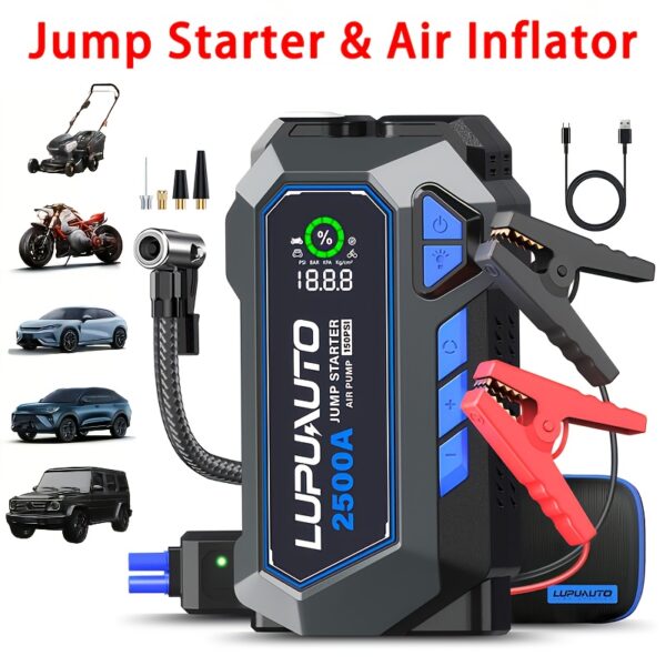50000mAh Portable Wireless Car Air Compressor Jump Starter With Air Compressor, Battery Jump Starter Portable Peak, Car Battery Charger Portable For 150PSI 12V(7.0LGas/5.0LDiesel) Start The Car Quickly, USB Input, LED Emergency Car Accessories Tools