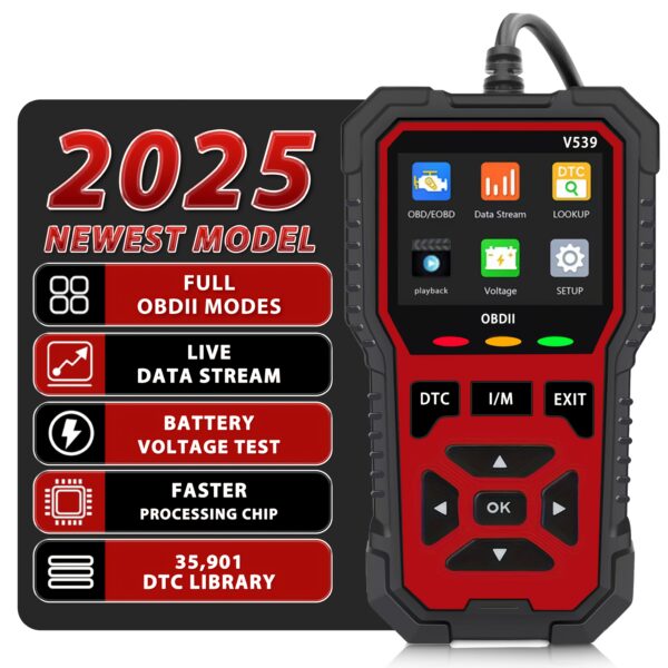 V539 Advanced Vehicle Diagnostic Tool - Quick OBD2 Code Reader with In-Depth Analysis - Easy-To-Use Professional OBDII Device for Every Car, Without Battery