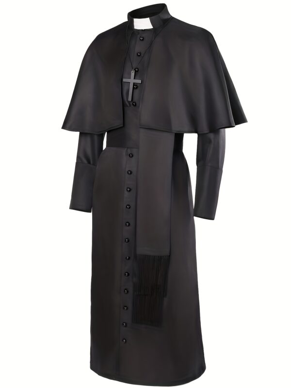 759df3b1-3536-424d-8bb6-5d26dd222e2a.jpg Men'S Medieval Priest Costume Robe - Long Sleeve Black Clergy Attire with Belt Loop, Non-Stretch Fabric for Halloween, Renaissance Fairs, Themed Parties - Historical Religious Outfit for Role-Play & Cosplay Events, Halloween Costumes, Roleplay Attire, Classic Clergy Design, Tassel Detailing