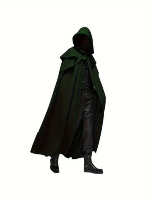 7619bb391d614a3c8bc93c0db6a22119-goods.jpeg Men's Samurai Wizard Cloak Cape Costume - Heavy-Duty Black Fabric with Hooded Collar & Plume-like Accent, Non-Stretchy Structured Fit for Halloween Cosplay, Themed Parties & Medieval Events - Hand Washable