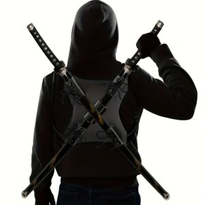 1pc Adjustable Faux Leather Dual Sword Back Strap, RPG Cosplay Crossbody Satchel with Embedded Plastic Scabbards for Halloween Costume Accessory