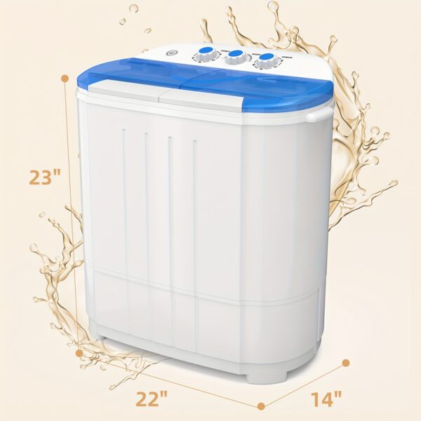 14Lbs Portable Washing Machine, Mini Twin Tub Laundry Washer With Built-In Gravity Drain, Time Control, Semi-Automatic 9Lbs Washer And 5Lbs Spin Dryer Combo For Apartments, Dorms, Rvs