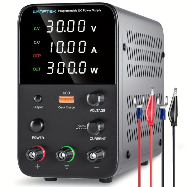 773abd18-5b3e-4a0f-99b4-14e176bd6ac9.jpg DC Power Supply Variable, 30V 10A Bench Power Supply With Output Switch, Short Circuit Alarm, Adjustable Switching Regulated Power Supply With 4-Digits LED Power Display, USB Quick-Charge Interface For Lab