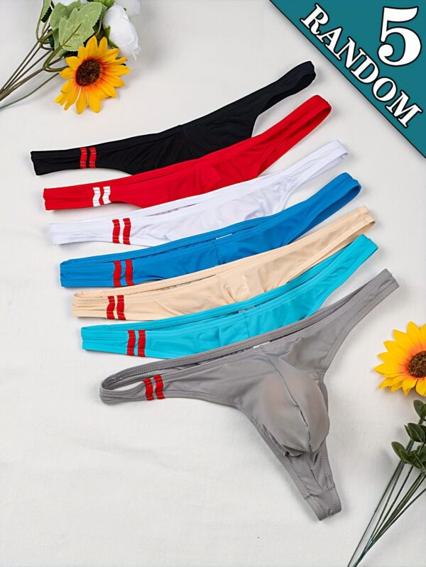 5pcs Random Men'S Solid Color Bar Thong Underwear, Triangle Briefs, Breathable Comfortable Smooth Fit Thong Panties, New High Elasticity Simple Fashion Casual Sexy Briefs, Triangle Underwear, Hiking & Outdoor Activities, High Stretch Fabric, Elastane Material, Men'S Underwear, Minimalist Design, Comfortable Fit, Casual Attire, Modern Underwear, Durable Construction, Men'S Undergarments, Active Lifestyle