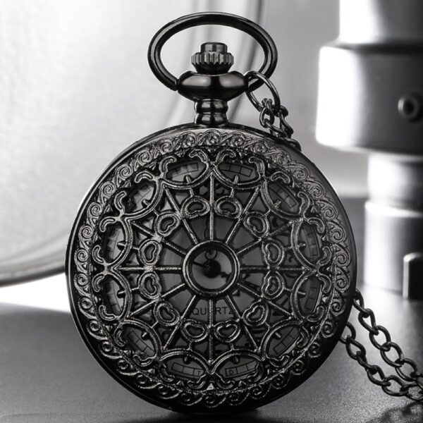 Cutout Black Spiderweb Pattern Quartz Pocket Watch, Elegant Gift for Men and Women
