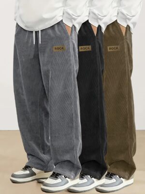 Men's stylish and cool corduroy jogger pants, comfortable fabric, double side pockets, mid-rise straight fit with a strong street vibe, very suitable for year-round wear, outdoor sports and leisure activities, loose fit, comfortable to wear.