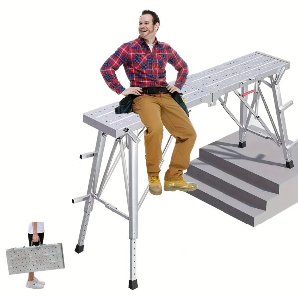 7887ea91-3f08-42c2-828b-6b07e80e0839.jpg Tool Holders, Work Platform, Portable Adjustable Height Scaffolding Platform| Heavy-Duty Steel Folding Step Ladder With 800 Lbs Capacity | Multi-Use Drywall Painting Stool For Home Improvement, Efficient Workspace, Robust Construction