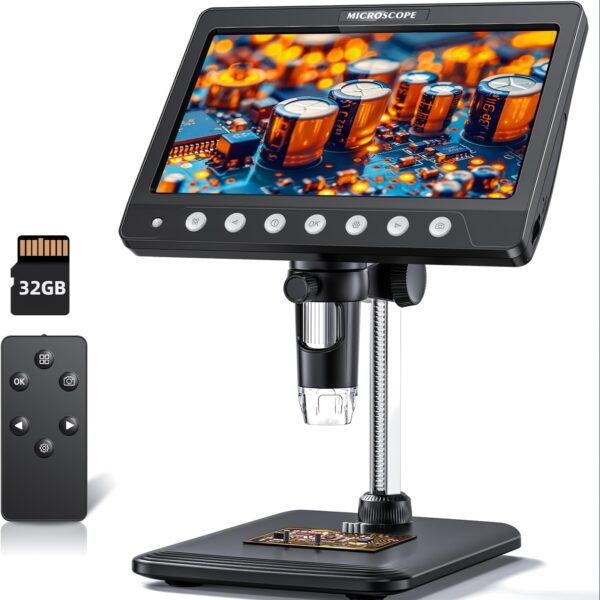 7 Inch Digital Microscope, 1200X Welding Microscope, HD IPS Coin Microscope for Error Coin Microscope with Screen, 32GB SD Card USB Microscope with 8 LED Lights