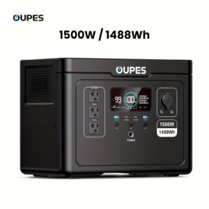 OUPES 1500W, 1488Wh Portable Power Station Exodus 1500, LiFePO4 (LFP) Battery, 1500W AC(3600W Surge)/140W USB-C Output, APP Control, Solar Generator For Home Backup Power, Camping & RV