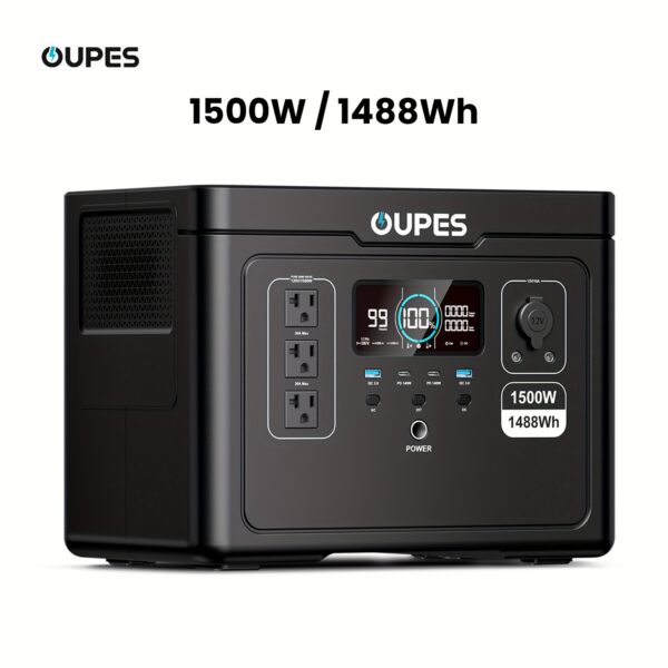OUPES 1500W, 1488Wh Portable Power Station Exodus 1500, LiFePO4 (LFP) Battery, 1500W AC(3600W Surge)/140W USB-C Output, APP Control, Solar Generator For Home Backup Power, Camping & RV