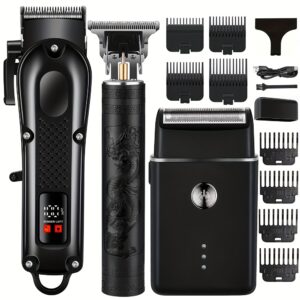 3pcs Men's Electric Hair Clippers, USB Rechargeable Battery, Zero Gap T-Trimmer Combo, LED Display, Cordless with 2600mAh Lithium Battery, Ideal for Beard & Sideburn Trimming, Holiday Gift