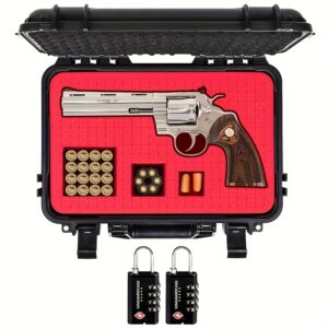 7933dc23-0caf-42c3-8501-1dd84d4b3d0f.jpg Kinghardcase TSA Approved Hard Revolver Case with Dual Locks - Fits Revolvers up to 6" Barrel, Shockproof & Secure Storage, Black, Durable PP Material, Ideal for Hunting, Fishing, and Outdoor Activities, Gun Storage Case | Secure Storage Case | Durable PP Case, Gun Safe