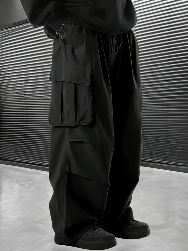 Men'S Plus Size Cargo Pants - Spring & Fall Casual Style, Four-Season Outdoor Multi-Pocket Straight Leg Trousers With Drawstring, Versatile Fashion, Wide Leg Design, Casual Wear Pants | Trendy Cargo Pants | Comfortable Fit Pants