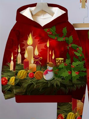 Boys' Casual Hoodie & Joggers Set - Geometric Pattern, Long Sleeve, Machine Washable - Perfect for Spring/Fall, Perfect for Outdoor