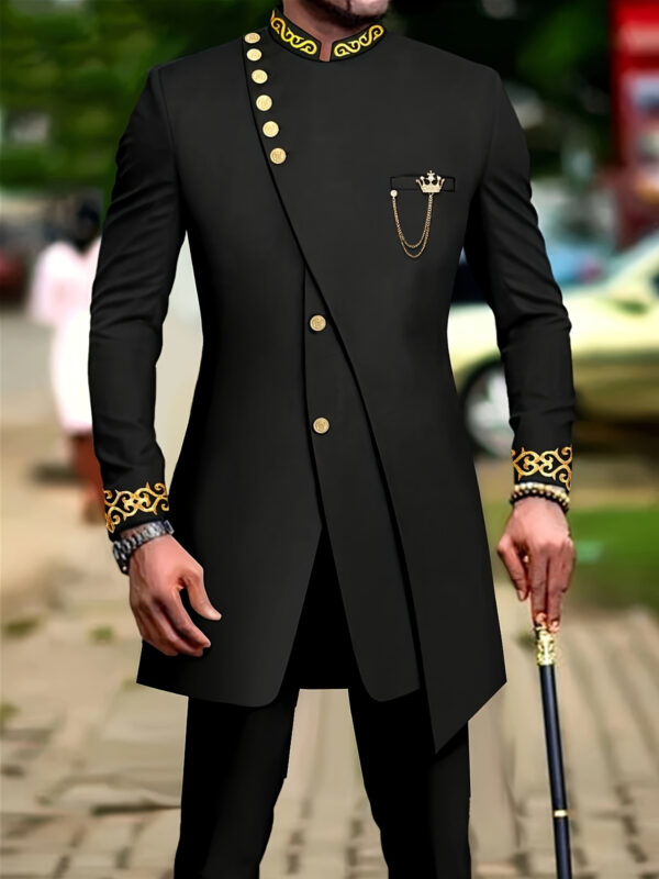 Men'S Casual Long-sleeved Two-piece Suit, Mid-length Top And Trousers