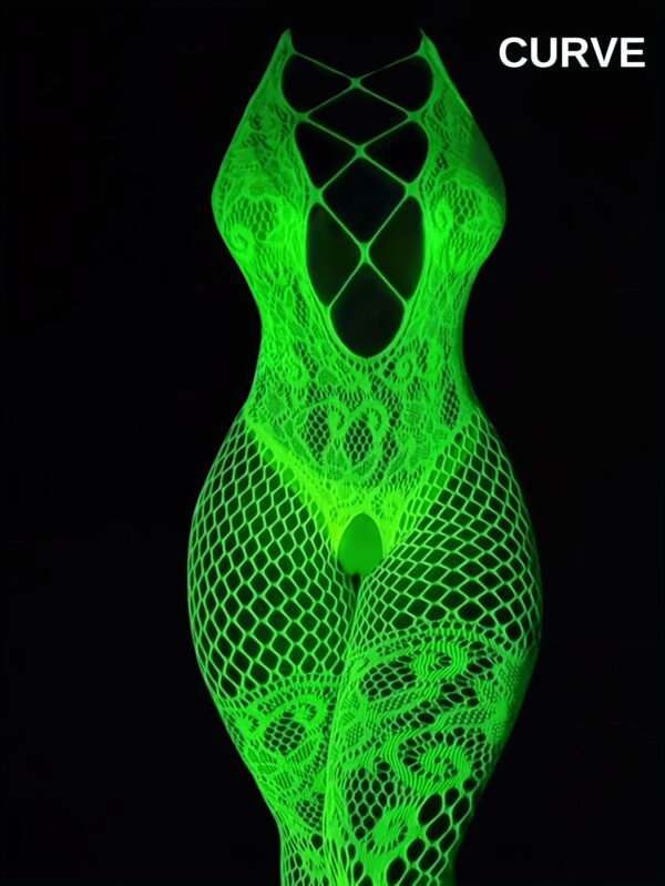1pc Women's Glow-in-the-Dark Fishnet Stockings Sexy Lingerie Cutout Sheer Suspender Fishnet Socks Glowing in the Dark Tights Shiny Mesh Jumpsuit Sensual Full Body Tights Choker Fishnet Bodysuit Plus Size Exotic Fishnet Party Outfit Nightclub Dress