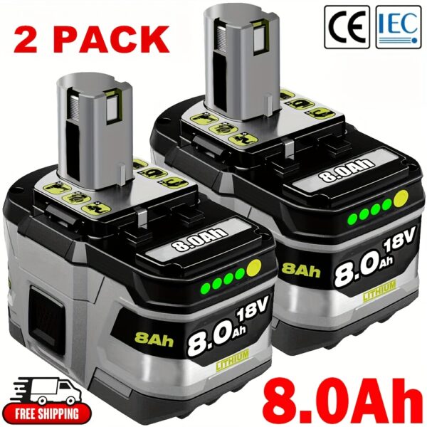 2-pack 8.0 AH High Capacity 18V Replacement Lithium-Ion Battery For Ryobi P102 P103 P104 P105 P107 P108 P109 P122 P190 For Ryobi ONE+ 18-Volt Tools Battery For Ryobi 18Volt Cordless Power Tools