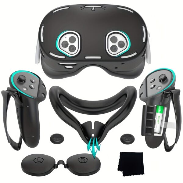 High-Quality VR Accessories for Meta Quest 3S, Soft and Comfortable Silicone Protective Case 8pcs Set, Dual-Color Design Silicone Host Cover + Sweatproof Face Mask + Scratch-Resistant Lens Cover + Anti-Slip Texture Handle Protector + Lens Cloth, Soft and Comfortable Sweatproof Anti-Fall VR Virtual Reality Accessories Game Accessories, Halloween/Christmas/Birthday Gift Holiday Present, etc, Vr Accessories
