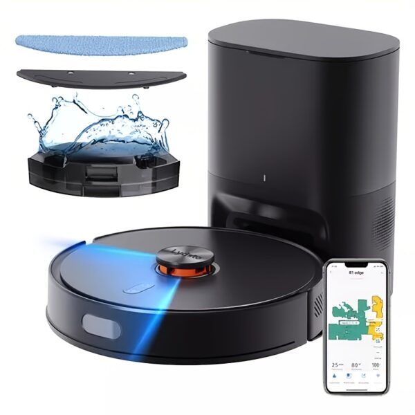 7af2fb67-a435-4e22-a1e9-c8321c858715.jpg Lydsto R1 EDGE Robot Vacuum and Mop Combo with Auto Mop Extend & Raising, 5000Pa Strong Suction, Self-Emptying for 60 Days, Obstacle Avoidance, WiFi & App Control, 100-130V, 18650 Lithium Battery, Black, Smart Home Cleaning, Modern Home Appliance, Durable Construction, Highquality Suction, Smart Home Users
