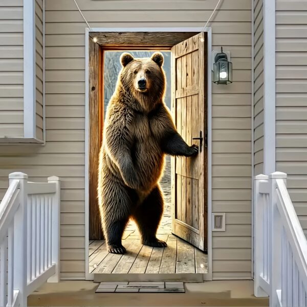 1pc 2D Banner Polyester Brown Bear Door Hanging Decoration, No Power Supply, Featherless, Multifunctional Hanging Decoration for Living Room, Bedroom, Office - Home and Party Decoration Unique Gift, Room Decoration, | 100% Polyester | 2D Flat
