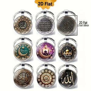 2D Flat - 99 Allah Name Keychains 9/18pcs 2D Flat Handmade Keychain Muslim Quran Ramadan Keychain Perfect Gift for Family and Friends Ramadan Suitable for Mother'S Day, Father'S Day, Thanksgiving Day, Christmas Day
