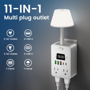 7bb2c391-2768-4f80-b542-885f38fe5914.jpg 11-in-1 Multifunctional Power Strip With Built-in Overload Protection.1 Desk Lamp, 1 Digital Display Clock, 4 Power Outlets, 3 USB-A And 2 USB-C.Power Extender, Power Outlet Converter, Wall-mountable Desktop Charging Station For School, Home, Office. Available In White Or Black.