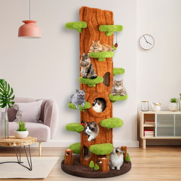 7c013957-5171-4602-aa35-b7f22703847c.jpg Oversized Luxury Cat Tree Tower for Multi-Cat Households - Tall Sturdy Design with Plush Platforms, Scratching Boards, Cat Condo & Top Perch - Durable Upholstered Cat Furniture for All Sizes