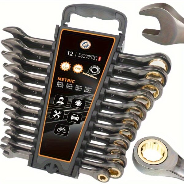 2pcs Set 10mm Black Nickel Fixed Head Ratchet Wrench Set Chrome-Vanadium Steel Forging with Plastic Frame 8-19mm Wrench Hardware Tools Hand Tools Repair Tools Home Decoration Essential Tools